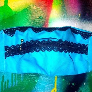 Blue (cerulean) and black “Zip the lips” face mask